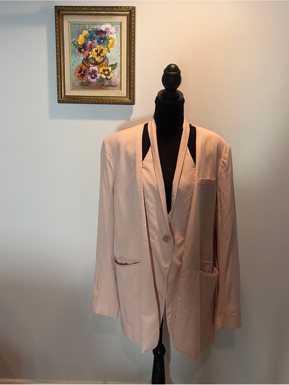Lattelier Linen Cotton  Layered Look Blazer Pale Pink Jacket Minimalist XL